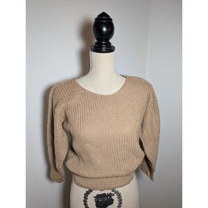 Penguin Isle Acrylic Sweater in Tan/Gold with Metallic Thread, Sz Medium Vintage
